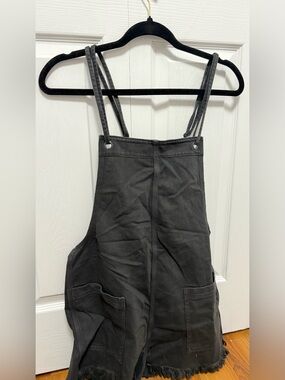 aerie Black Washed Denim Overall Romper